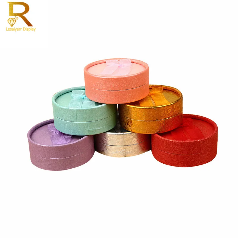 Jewelry Display Box Cardboard Necklace Earrings Ring Box Round Packaging Gift Box with Sponge Ribbon Wholesales 24pcs/lot