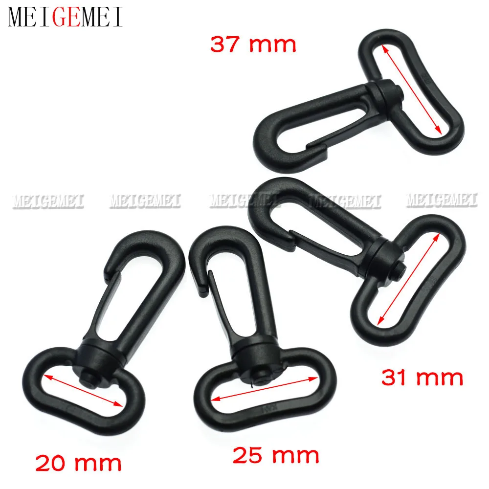 5pcs Plastic Snap Hooks Rotary Swivel Backpack Buckles Strap buckle Webbing 20mm 25mm 31mm 38mm Backpack accessories Black