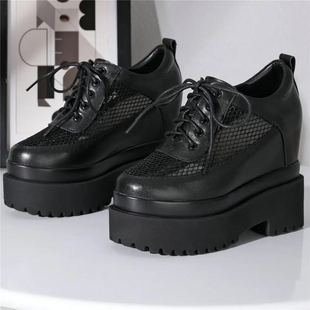 

Summer Fashion Sneakers Women Genuine Leather Wedges High Heel Pumps Shoes Female Round Toe Platform Ankle Boots Casual Shoes