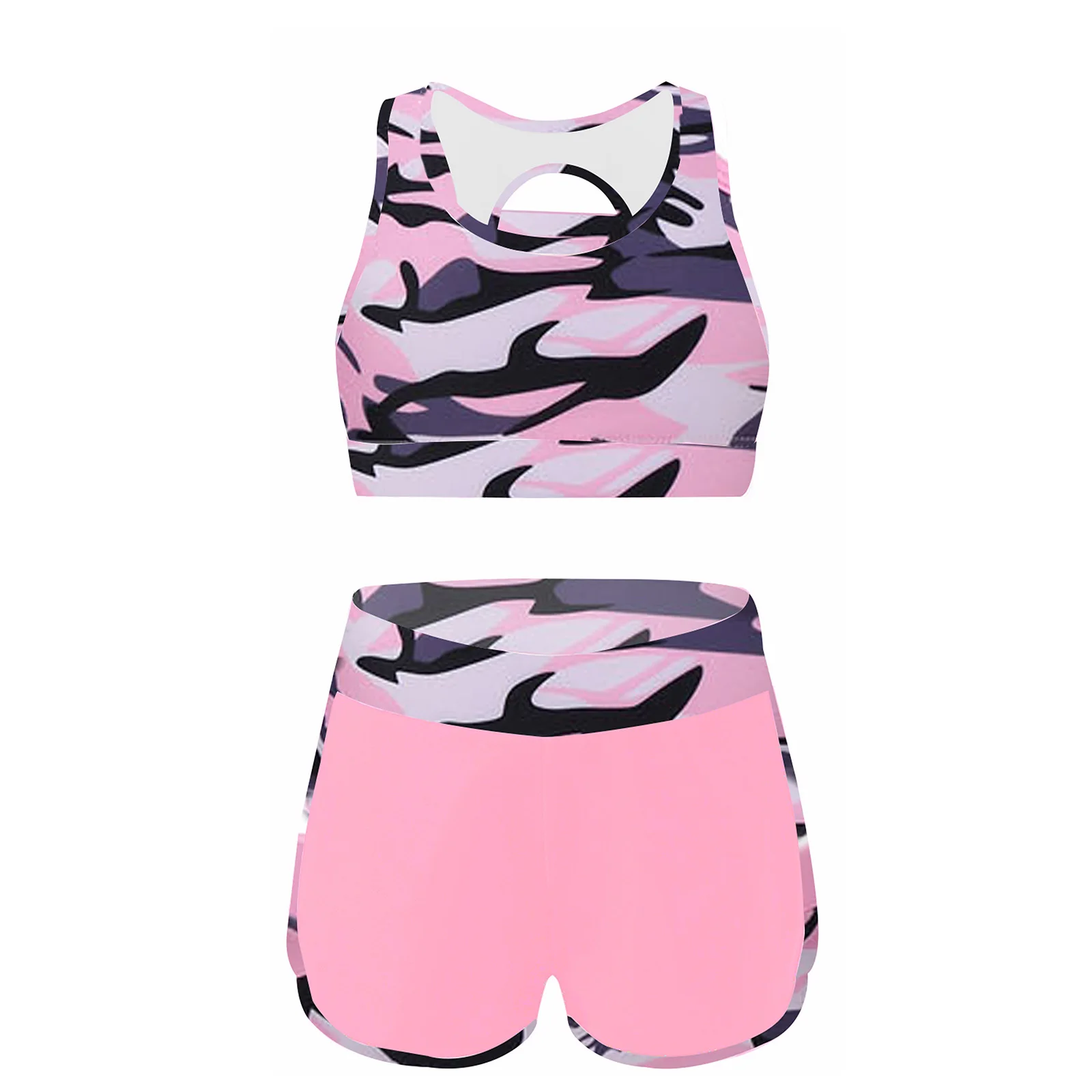 TiaoBug Summer 2Pcs Kids Girls Outfit Set Round Neck Sleeveless Tank Top Short Suit For Work Out Dance Yoga Swimming Gym Fitness