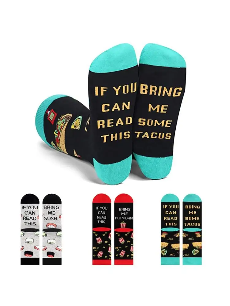 Unisex Funny Saying Crew Socks If You Can Read This Popcorn Sushi Tacos Hosiery A0NF