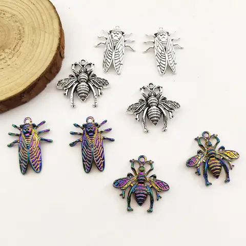 4pcs New Design! Psychedelic Cicada charm.bee charm.Lucky Insect charm, Super Cute Charms Jewelry Making DIY Handmade Craft