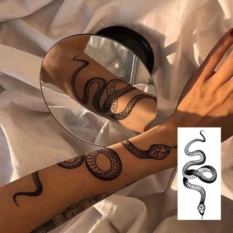 1pcs Big Snake Temporary Tattoo Sticke Men Women Children Waterproof Stickers Black and White Flower Arms Fake Tatto Arm Tattoo