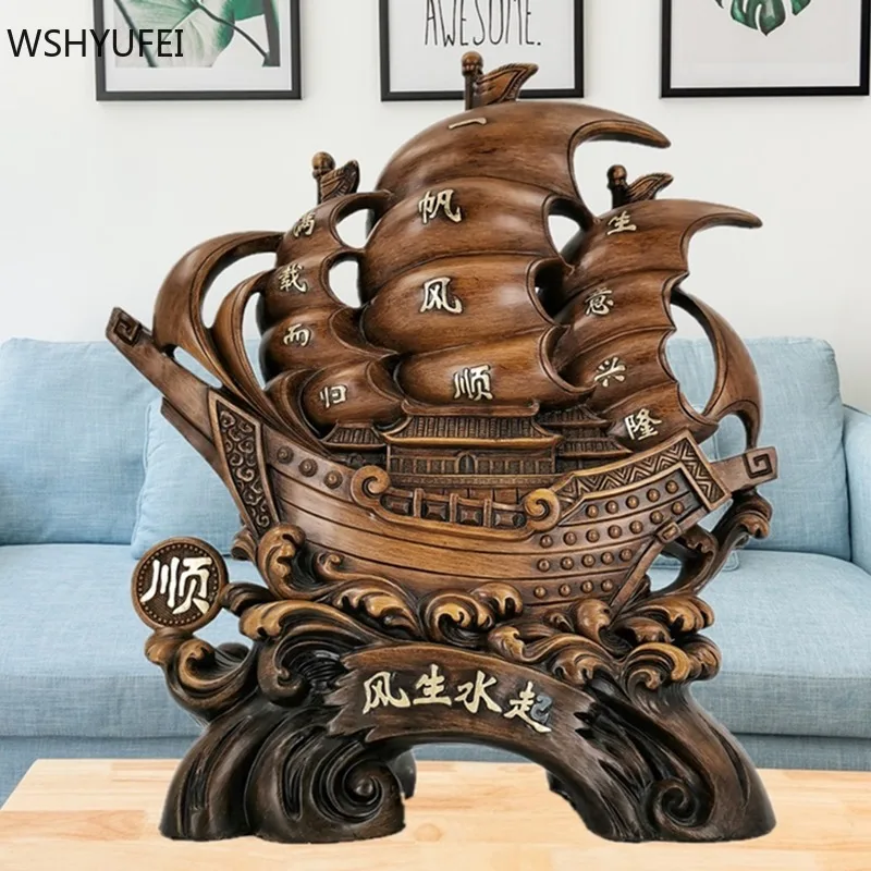 

Chinese Styles Smooth sailing Model Resin Ornaments living room Wine cabinet Office desktop Home Lucky Decoration crafts