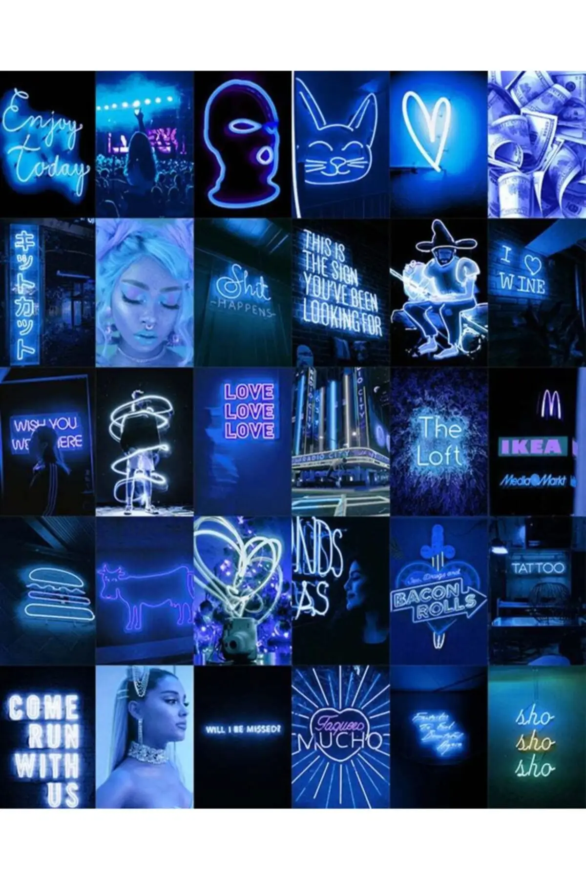 Neon-Themed Poster Set-Navy Blue-Poster Collage Set-130 Pcs-Coated Kağıt-10cm * 14cm-boxed Set