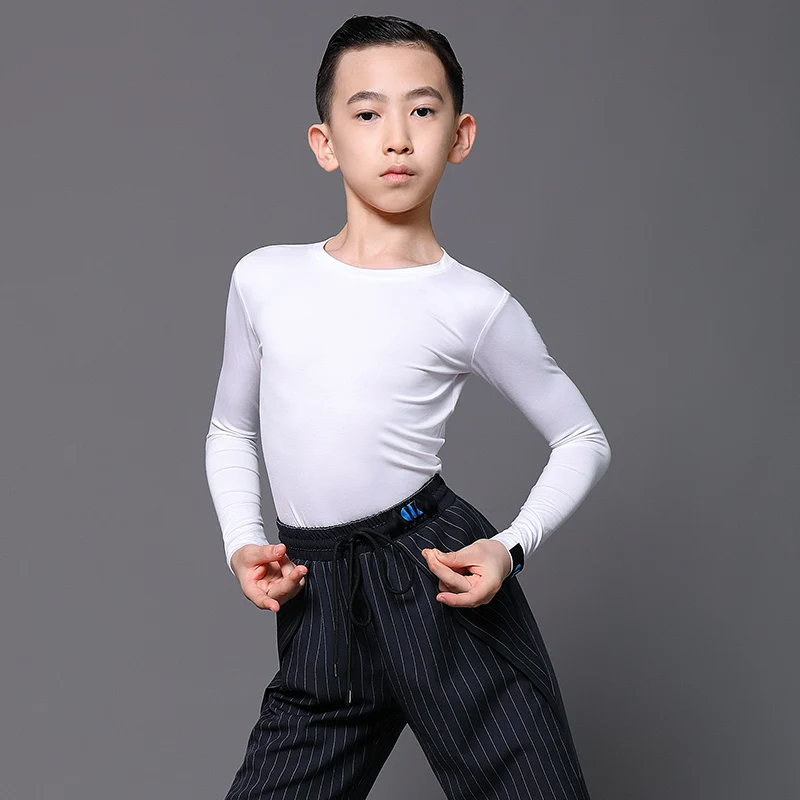 Latin Dance Practice Tops Kids Rumba Dance Clothes Samba Stage Performance Long Sleeve Shirts Boys Cha Cha Dance Blouser DWY4864