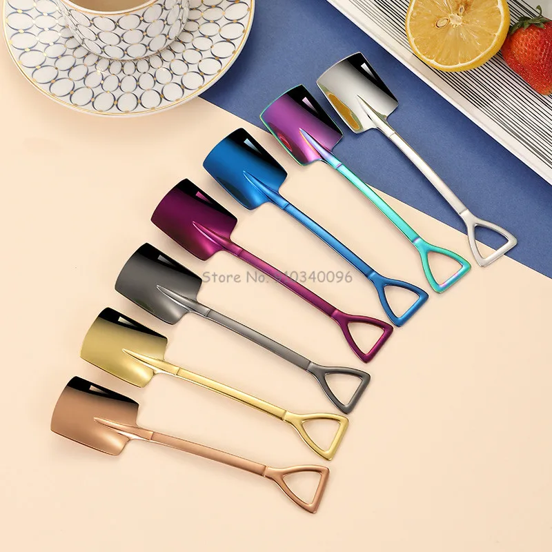 304 stainless steel creative retro shovel coffee spoon dessert watermelon spoon ice cream spoon Kitchen Gadget ложка лопата