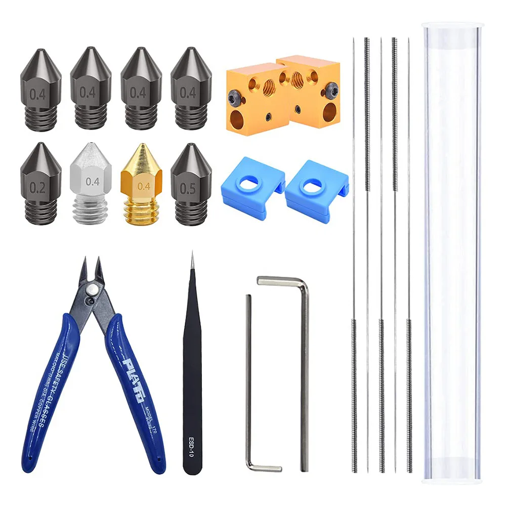 3D Printer Kit  CR10 Heating Block MK8  Nozzle 0.4mm Stainless Steel /Brass Cleaning Tools Tweezers Scissors Wrench Sleeve