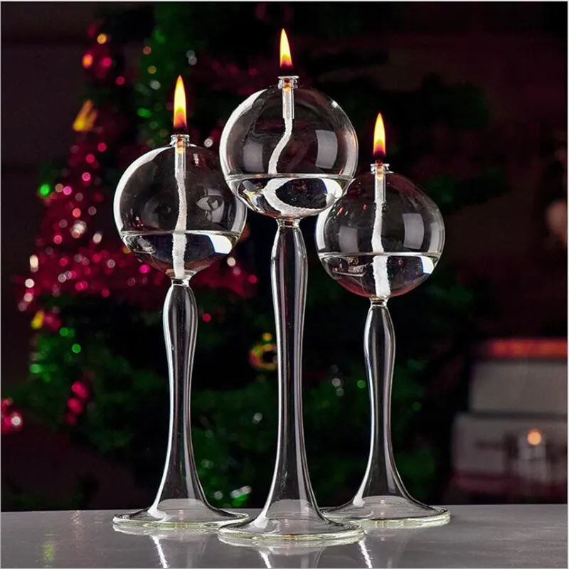 

6pcs/pack Diameter=8cm Different Height Round Ball Design Tall Style Glass Oil Lamp Wedding Handcraft Candle Holder Friend Gift