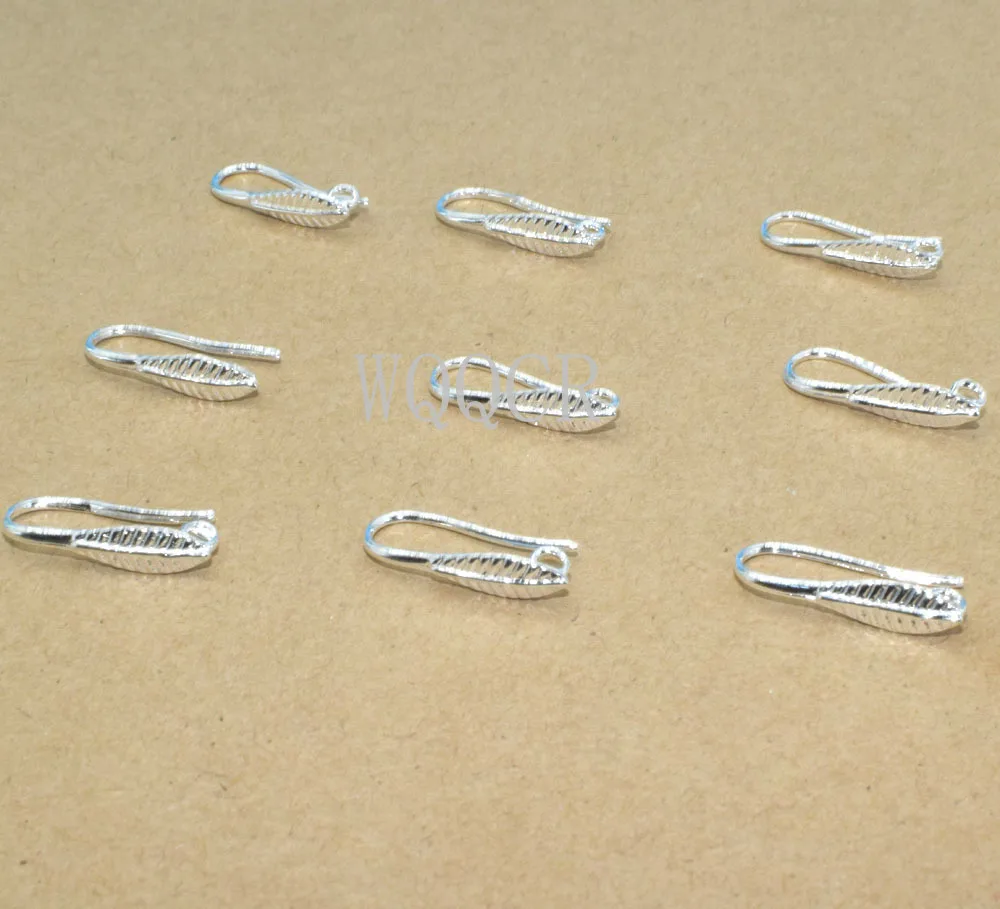 Silver leaf shape Wholesale 20PCS Lot Findings Bright 925 Sterling Silver Earring Bail Trumpet Hook Ear Wires For Swa Crystal