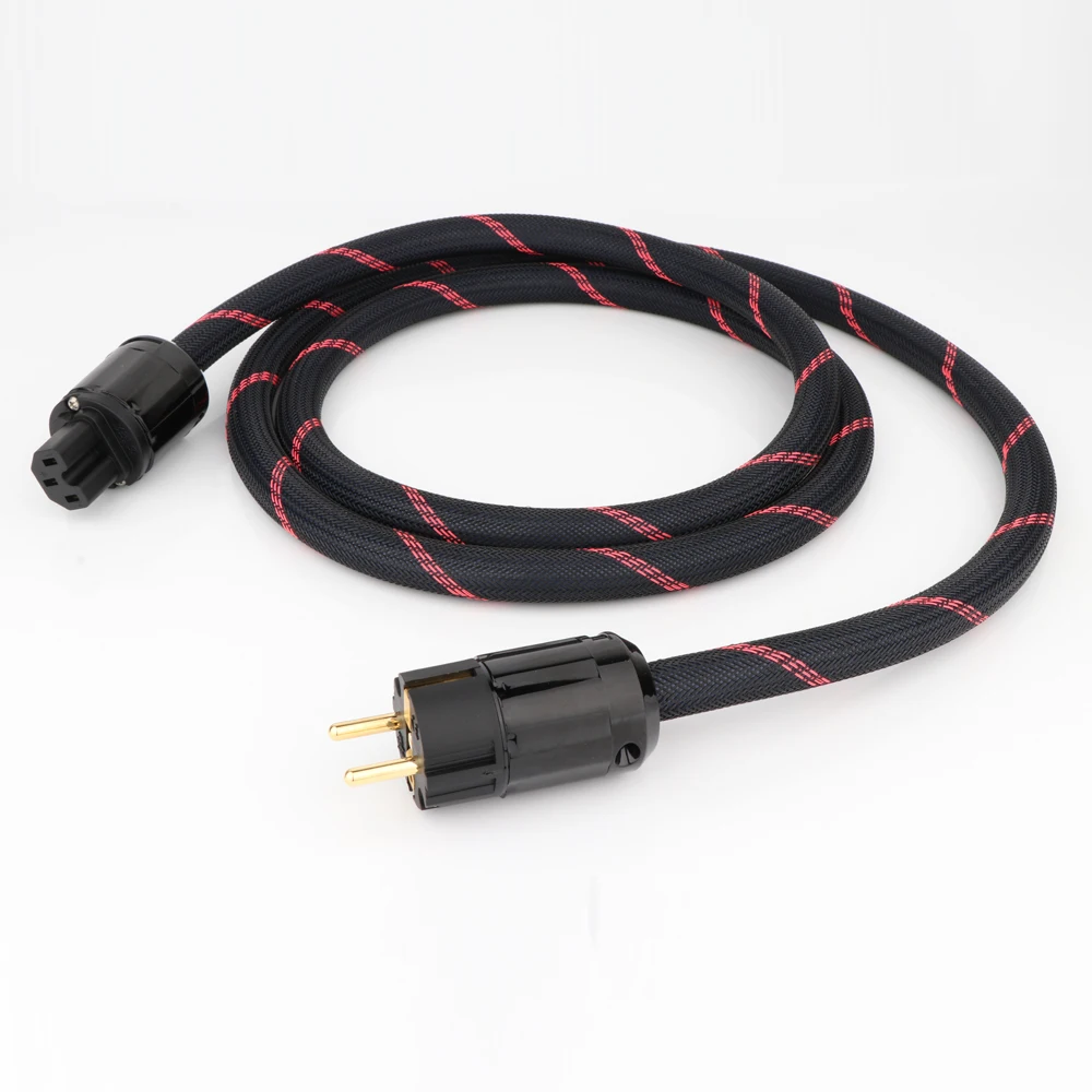 High-End Red Copper AC Power Cable with P-079E/C-079 Golad Plated EU/US Version Plug &IEC Connector