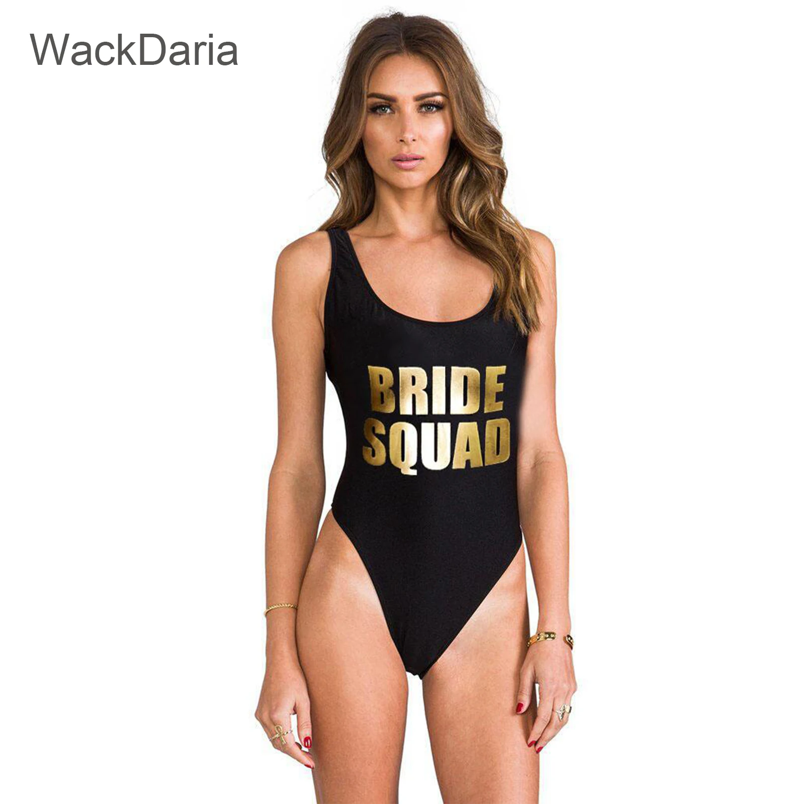 WackDariasexy women swimsuit one piece letter BRIDE SQUAD no bra-pad & push up купальник women summer women beach wearsuit