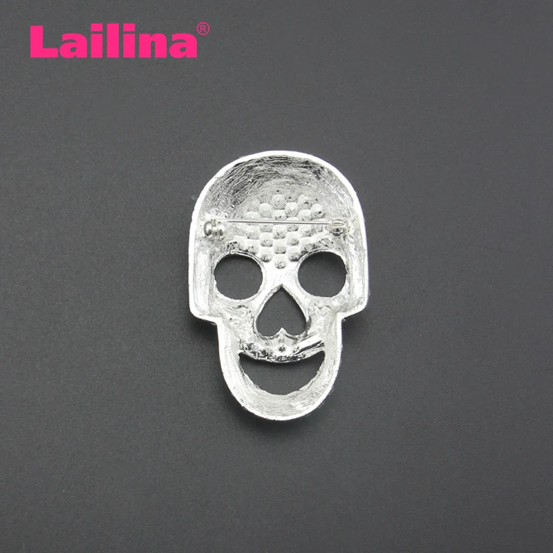 Clear Crystal Colored Rhinestones Big Skull Head Face Brooch Pin