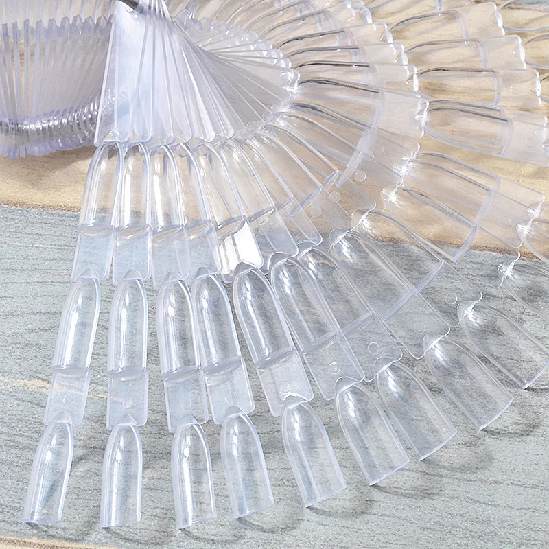 150 Pcs White Clear Nail Swatch Sticks Novice Nail Art Practice Stiletto Nail Tips Display Polish Board Display Stick Fan-shaped