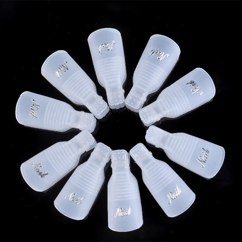 

New 10Pcs/set Nail Plastic Gel Nail Polish Remover Soaking Hat Clip UV Gel Nail Polish Wrapping Tool