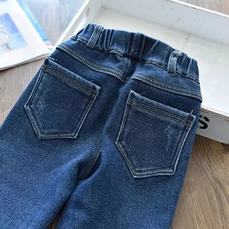 Winter Girls boys Jeans Thickened Warm Solid Color Outerwear 2021 New Children Jeans Denim Pants12M-6T