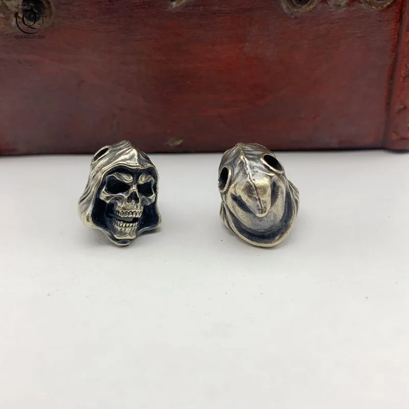 Brass Grim Reaper Skull Handmade Knife Lanyard Bead Pendant Umbrella Rope Hanging Jewelry Outdoor EDC Tool DIY Keyring Accessory