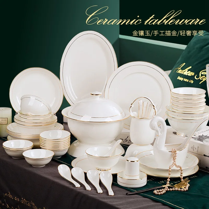 Jingdezhen tableware set hotel ceramic bone china tableware plate plate Phnom Penh ceramic tableware set Bowl Ceramic Bowl