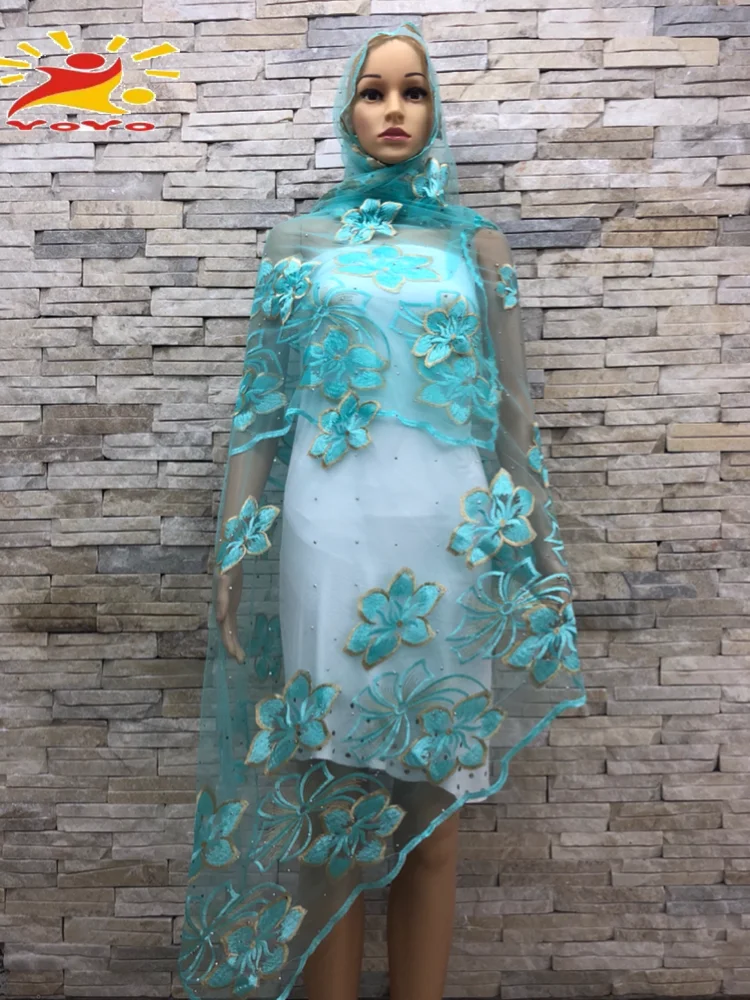 New Summer African Women Scarf Muslim Net Hijab Sequins Embroidery Big Size Scarf For Shawls HB069