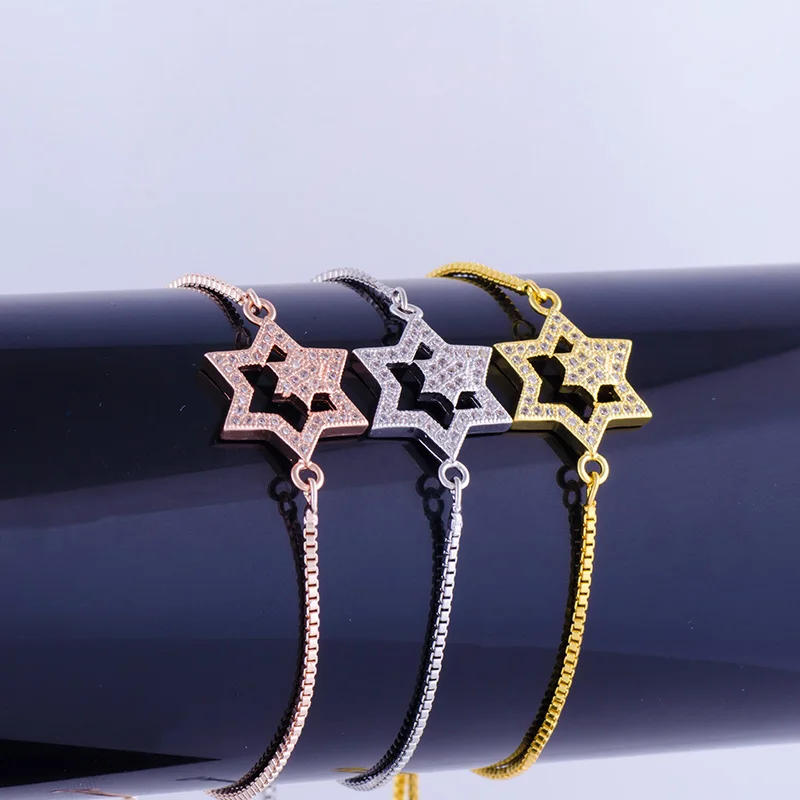 DIY Craft Jewelry Charm Bracelets Micro Pave Zircon Star Of David Bracelets For Women Girls Adjustable Chain Judaism Bracelets