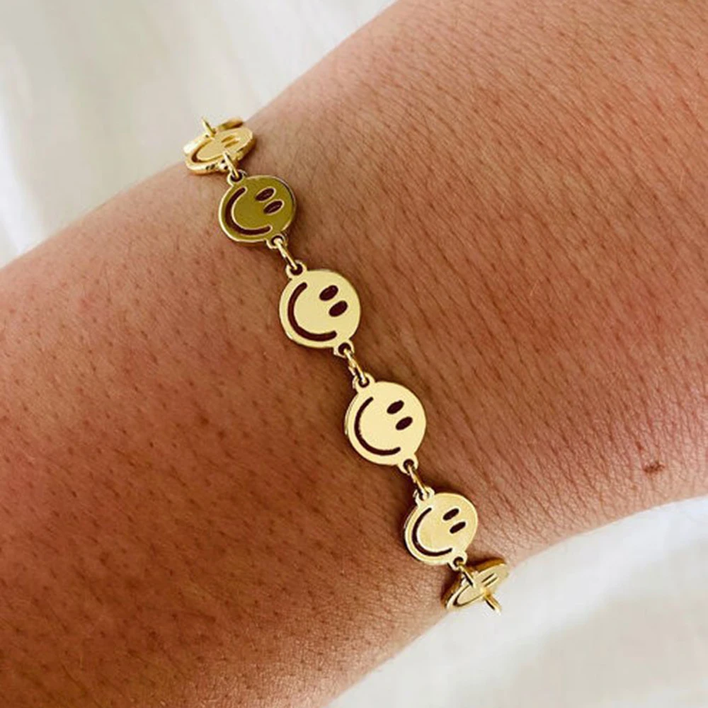 New Ins Vintage Happy Face Bracelet Creative Multiple Face Bracelets For Women Girls Teens Fashion Aesthetic Jewelry Gift