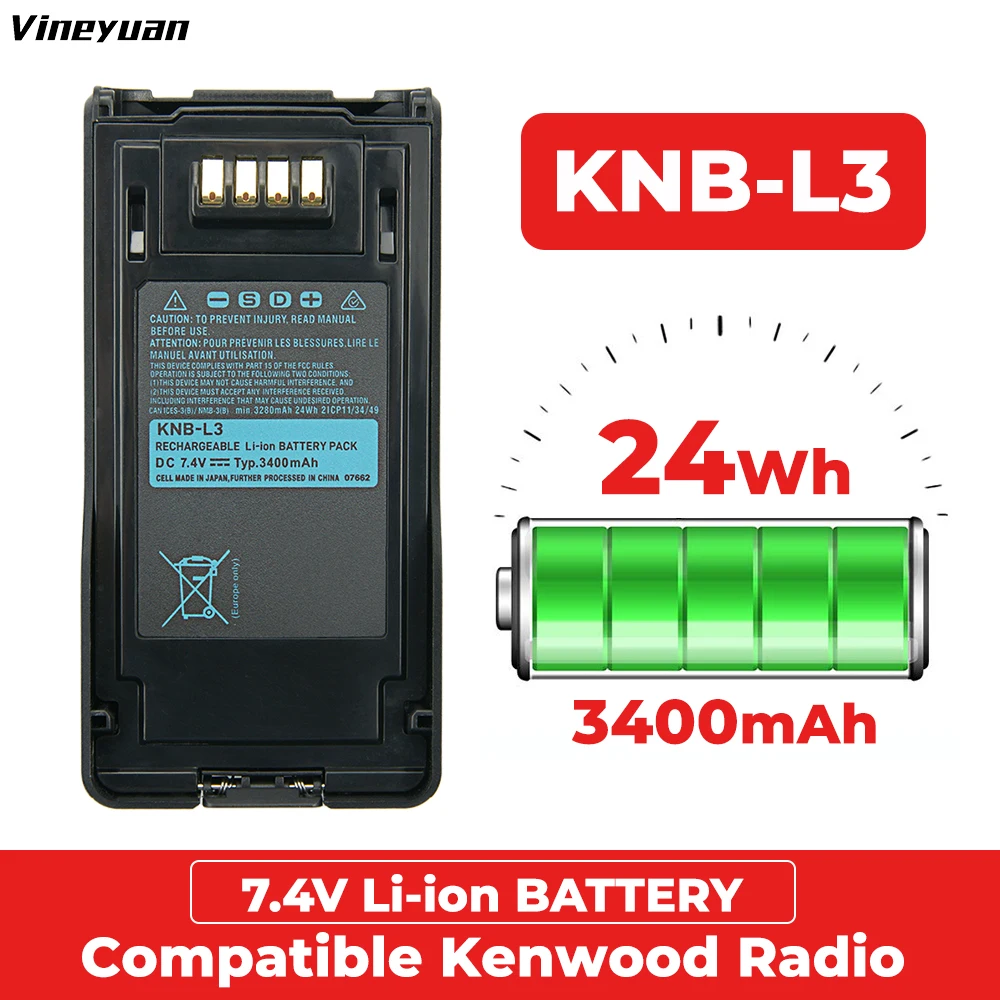 

3400mAh KNB-L3 Battery for Kenwood VP6230 TK-5430 NX-5000 NX-5200 NX-5300 Series Walkie Talkies Replacement Li-ion Battery