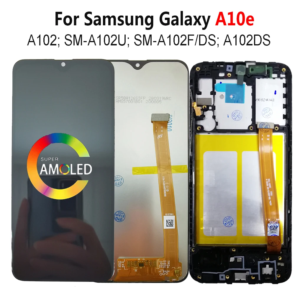 Super AMOLED For SAMSUNG Galaxy A10e LCD With Frame A102 Display SM-A102F/DS A102U LCD Screen Touch Digitizer Assembly Module