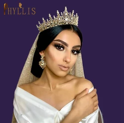A158 Golden Bridal Crown Hair Accessories Crystal Women Tiaras Rhinestone Headband Vintage Wedding Hair Jewelry Bride Headwear