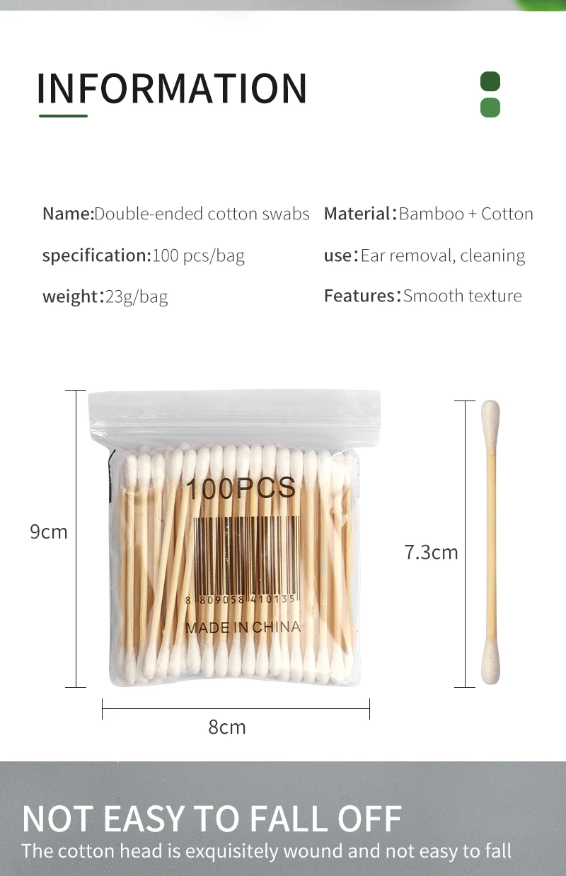 100 stücke Doppel Kopf Baumwolle Tupfer Holz Sticks Baumwolle Tupfer Microbrush Einweg Baumwolle Knospen Für Schönheit Make-Up Nase Ohren Reinigung – Detail 2