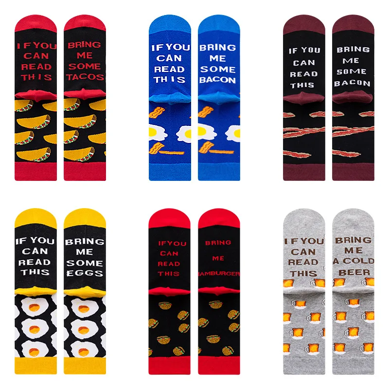 2020 New Chirstmas Men\'s Socks Cotton Casual Funny Happy Harajuku Letter Coffee Egg Beer Sushi Pizza Cat Sock Gift for Man