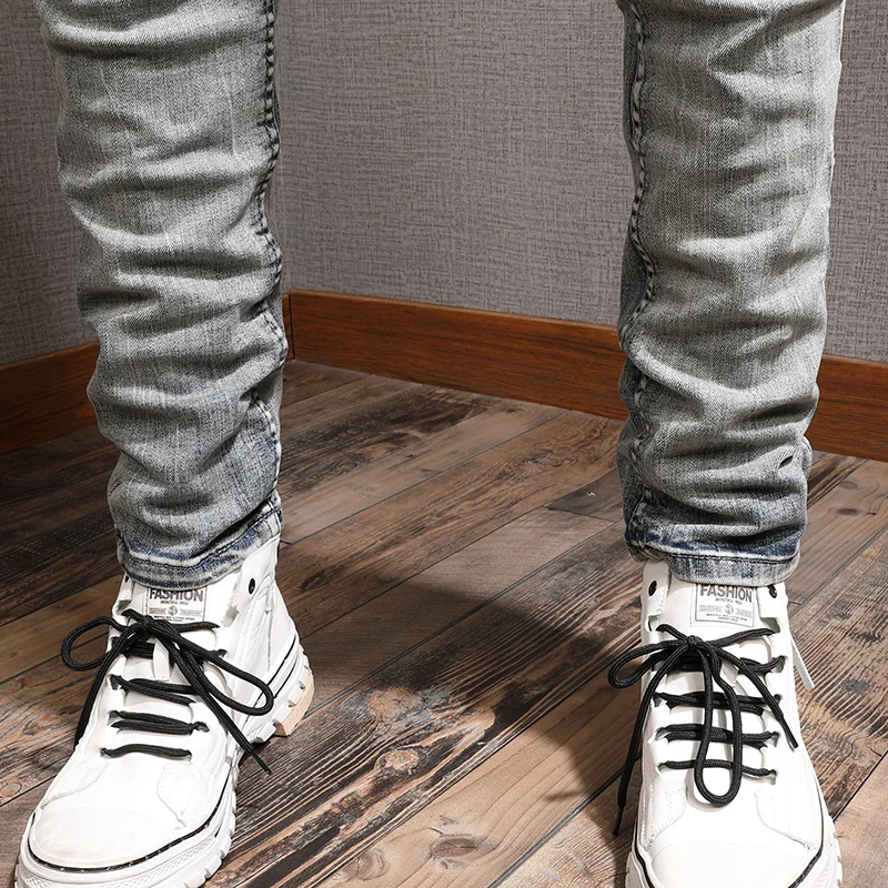 Vintage Jeans Men Autumn Cotton Straight Slim Fit Retro Blue Pants Mens Denim Trousers