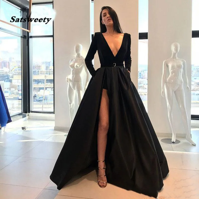 

New arrival prom party evening dresses vestido de noiva sereia gown satin robe de soiree elegant frock sexy side slit velour