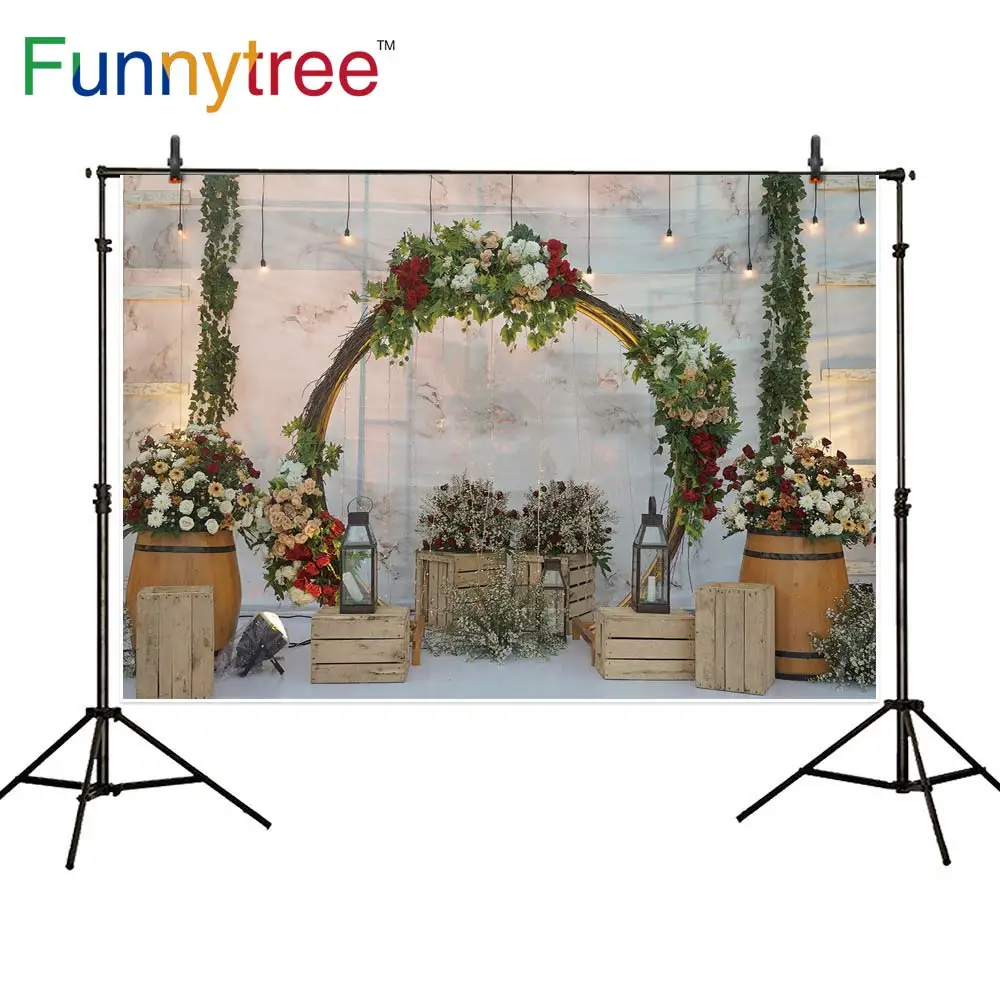 Funnytree Flower Door Wall Backdrop Wedding Bridal Party Background Photographic Sutido Photozone Lovers Wallpaper Decor frame