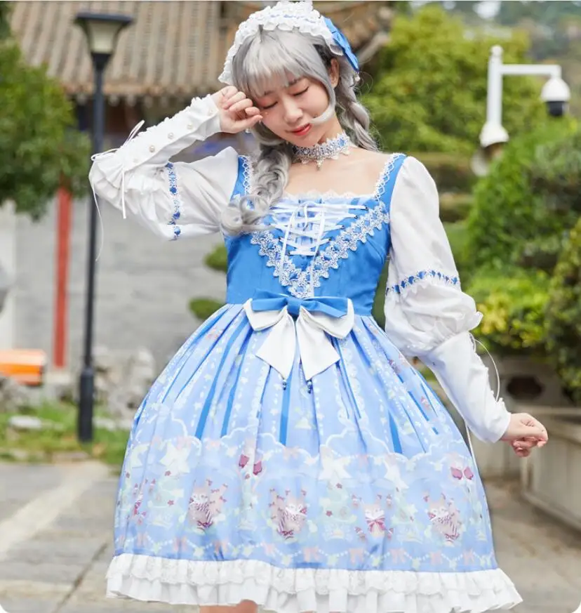 

College Elegant Sweet Dress Kawaii OP Vintage Dress Cos Lolita Long Sleeve Cute Mori Girl Tea Party Loli Dress Party Vestidos