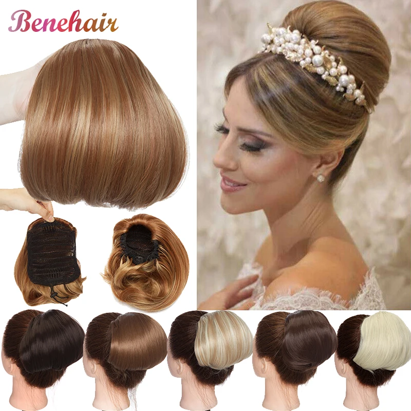 BENEHAIR syntetyczne gumki do włosów kok klips do przedłużania włosów do przedłużania włosów Updo pączek Chignon sznurkiem kobiety Chignon sztuczne