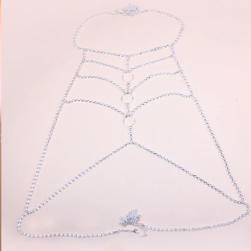 StoneFans Birthday Gift Round Sexy Body Jewelry Chain for Women Bling Rhinestone Round Body Chain Bra Harness Lingerie Jewellery