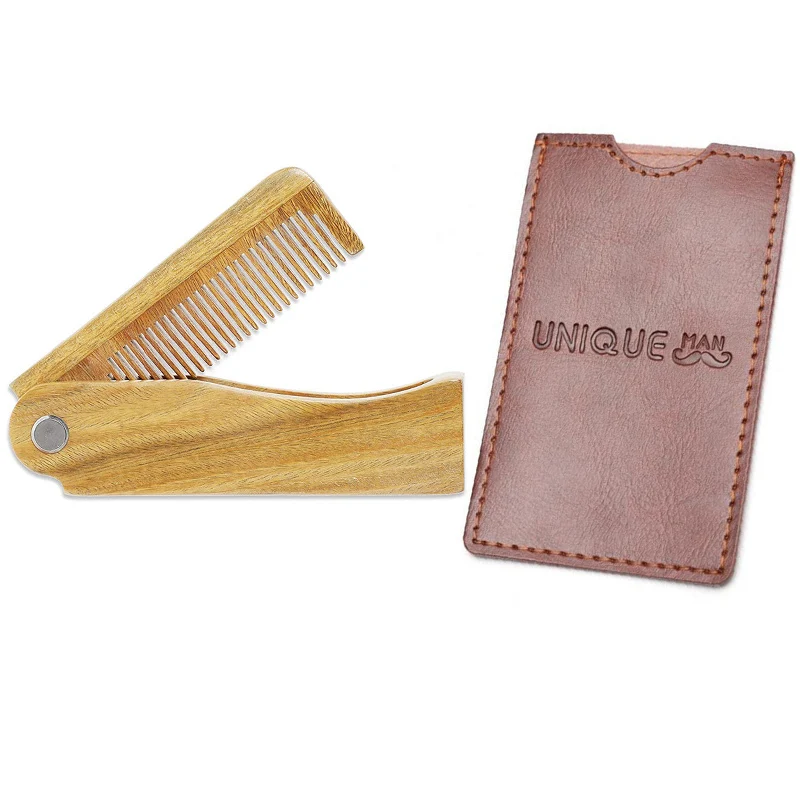 

Men's Wooden Brush Comb Natural Sandalwood Fine Tooth Folding Hair Beard Portable Mustache Styling Tools Pocket Comb Waves Brush