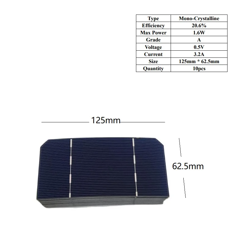 Panel słoneczny ogniwa słoneczne Mono krystaliczny klasy wysokiej wydajności 125mm * 125mm / 125mm * 62.5mm darmowa wysyłka