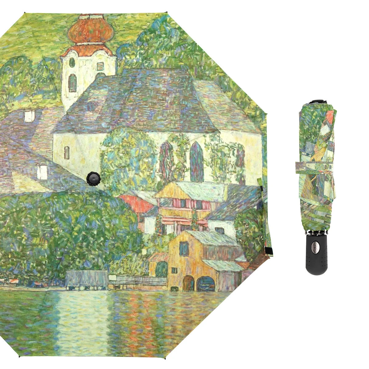 Gustav Klimt yağlıboya şemsiye şemsiye yağmur güneş koruma kadınlar otomatik şemsiye üç katlanır taşınabilir şemsiye açık