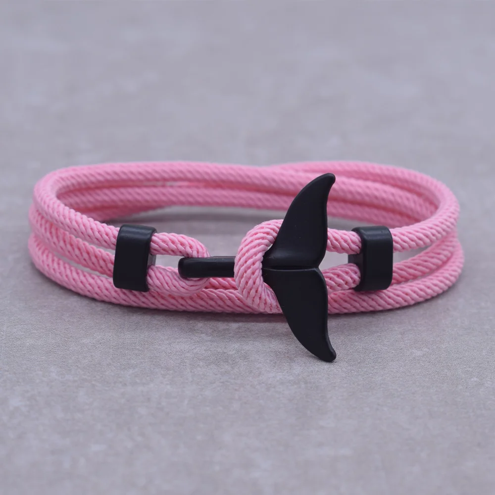 New Arrival Anchor Style Ocean Black Whale Tail Bracelet 2 Circle Wrap Rope Adjustable Bracelets for Women&Men Jewelry Gifts
