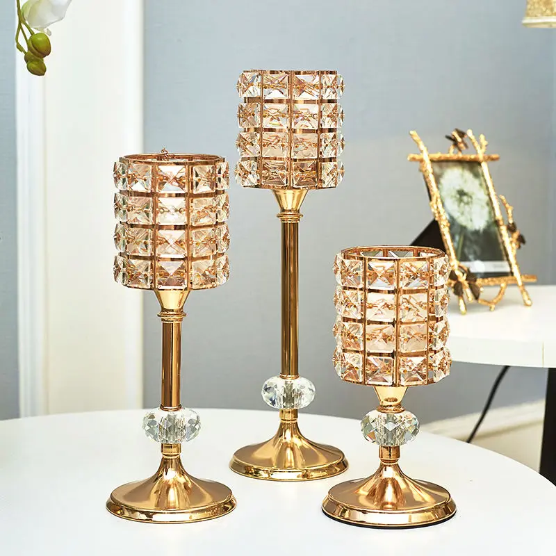 

Luxury Golden Crystal Glass Candle Holder, Wedding Centerpieces, Candlestick Tables, Coffee Candelabra, Home Decor Accessories