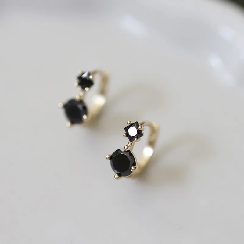 Small Cute Geometric Black CZ Stud Earrings Fashion 100% 925 Sterling Silver Punk Studs Ear For Women Jewelry Gift