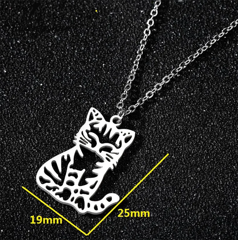 Shuangshuo Vintage Korean Long Cat Necklace Stainless Steel Chain Necklace Pendant Jewelry for Women Pet Aniaml Kolye Collares