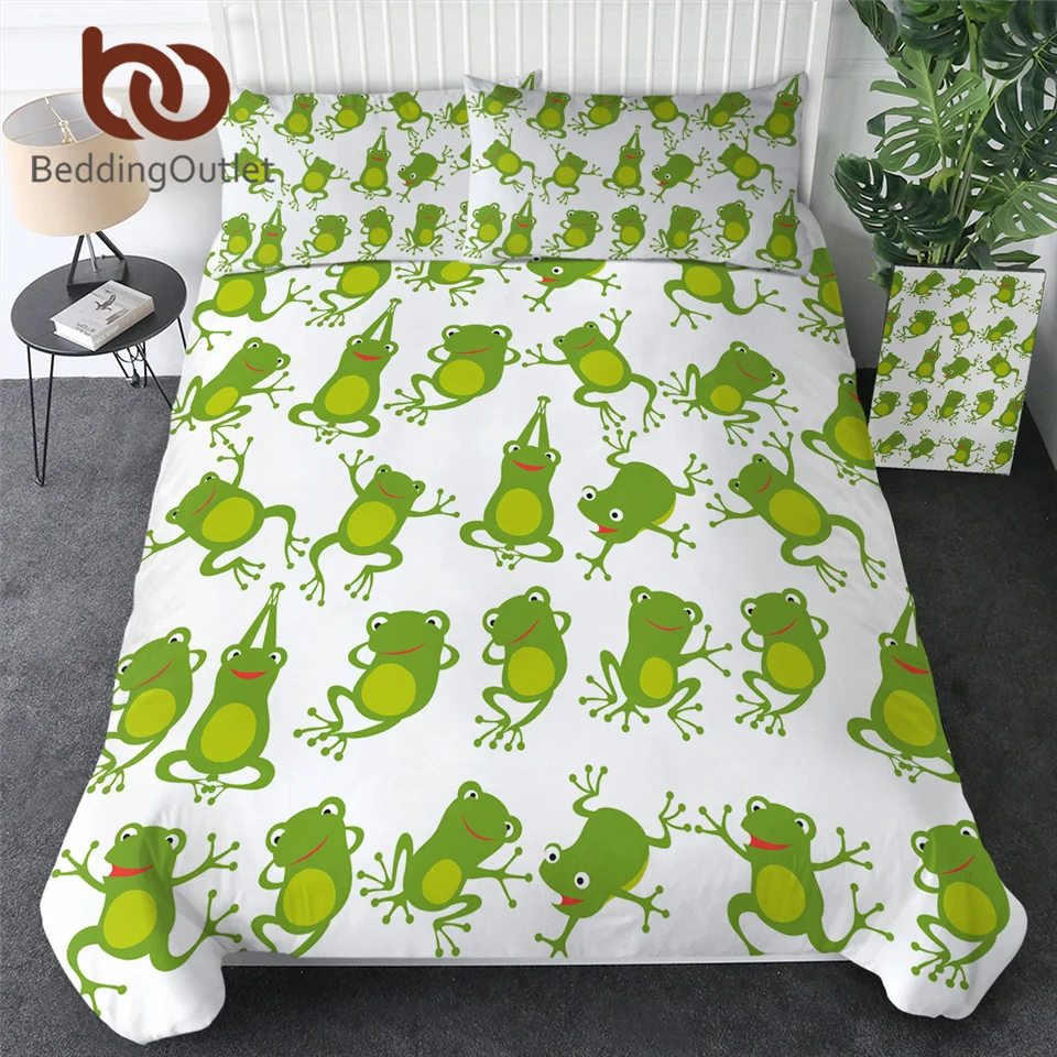 

BeddingOutlet Frog Bed Cover Animal Duvet Cover Cute Prince Frog Fairy Tale Bedding Set Green Blue Cartoon Bedspread for Kids