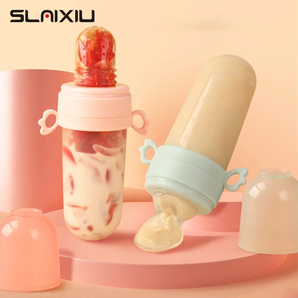 Baby Feeding Bottle + Teether Baby Silicone Rice Paste Cereal Feeding Squeeze Bottle Spoon Feeder for Newborn Child Utensils