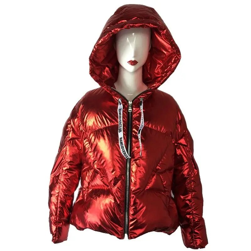 

Shinny Red Bomber Jacket Waterproof Top Quality Brand Ladies Winter Ins Hot Design Winter Coat