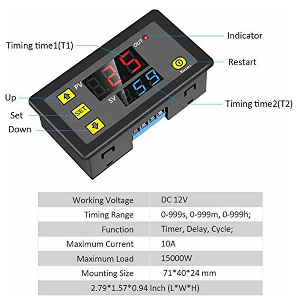 AC 110V 220V DC 12/24V Digital Time Delay Relay LED Display Cycle Timer Control Switch Adjustable Timing Relay Time Delay Switch