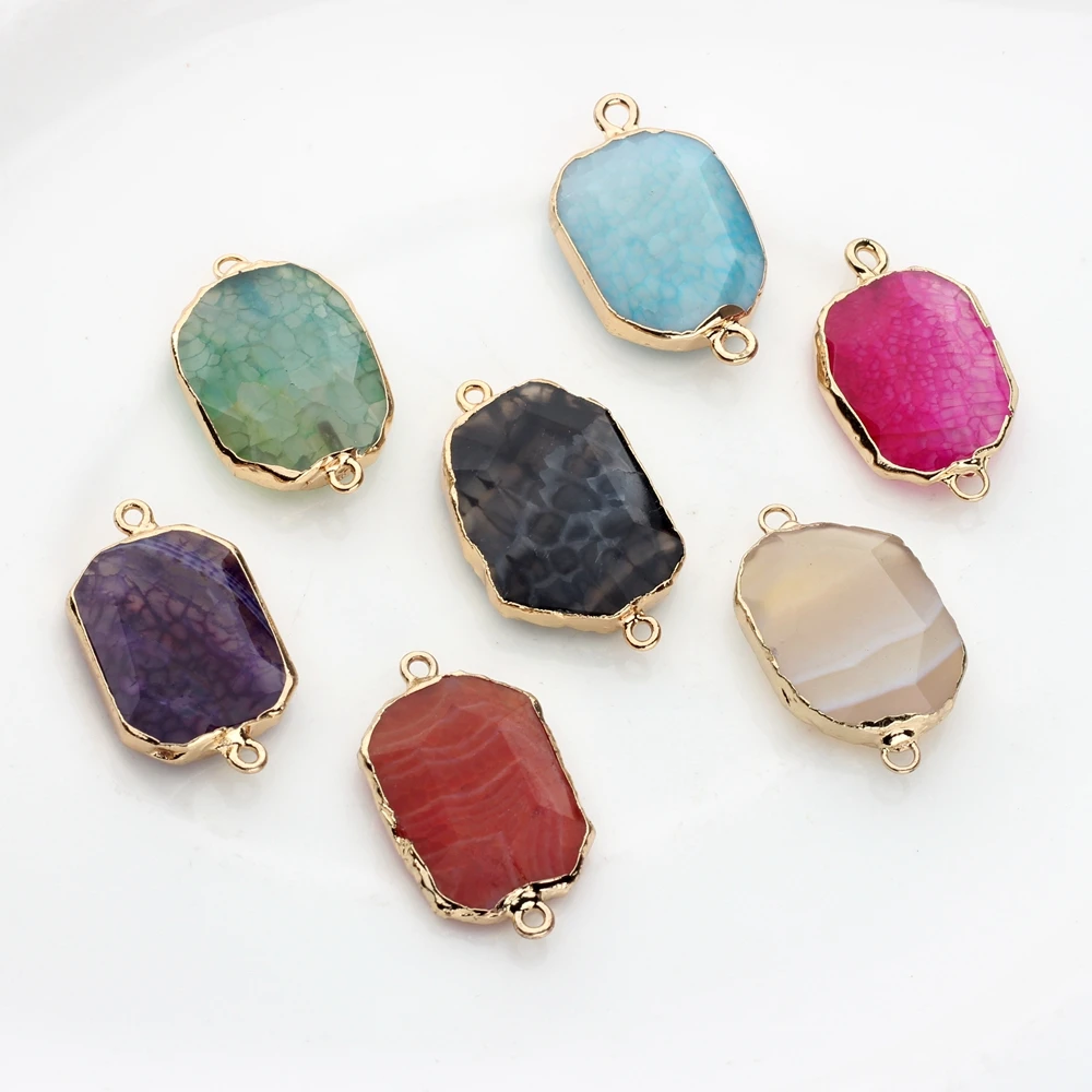 Natural  Stone Charms Pendant Colorful Birthstone Double Hole Connector Charms 1pcs For DIY Jewelry Bracelet Accessories