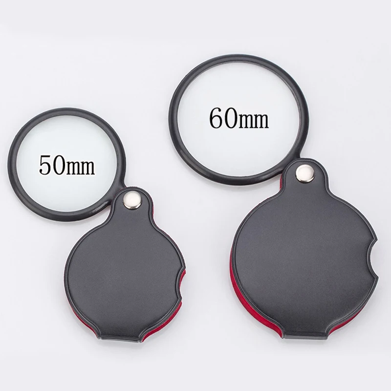 50/60mm Mini Magnifying Glass 6/8X Folded Leather Case Portable Handheld Read Newspaper Jewelry Gift Single Glass Lens Magnifier