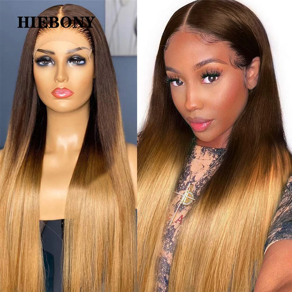 HiEbony Ombre Blonde 13x6 Lace Front Perücken Glatt 250% Dichte Echthaar 13x6 Lace Front Perücken Dickes Haar Vorgezupft für Frauen